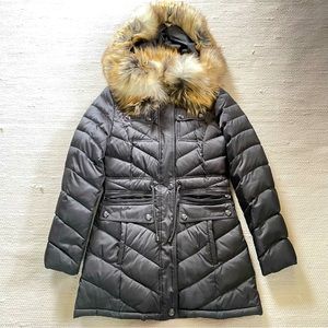 Laundry by Shelli Segal Women Down Feather Puffer Coat with Faux Fur Hood XS